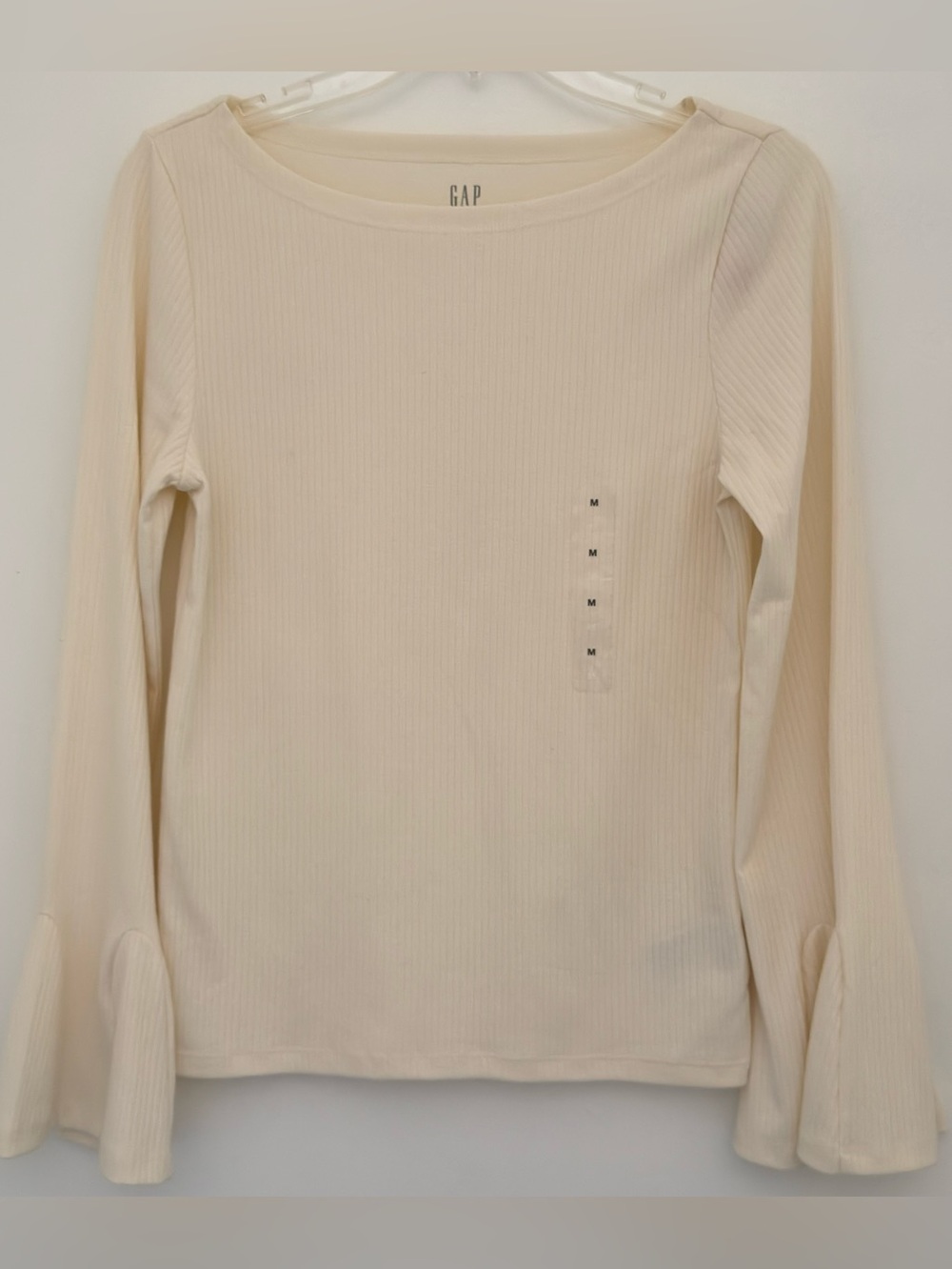 Gap Ribbed Boat Neck Top Flare Sleeve Long Sleeve Casual Chic Women's Medium